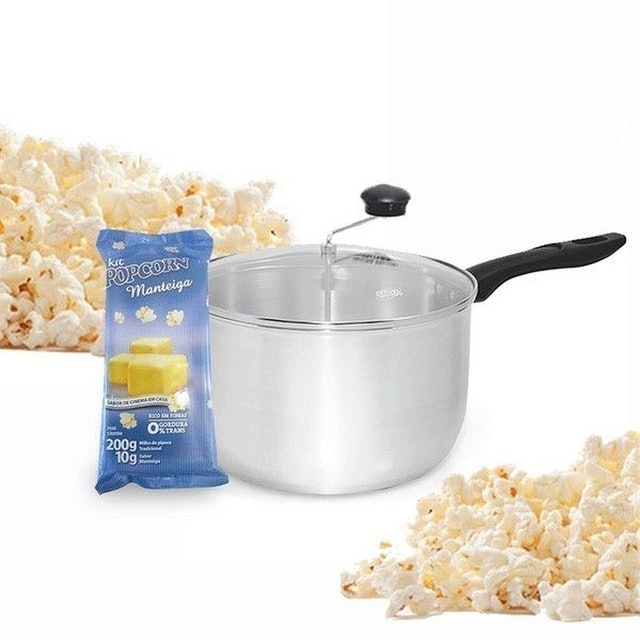 Pipoqueira Tampa de Vidro + Kit Popcorn Sabor Manteiga 1