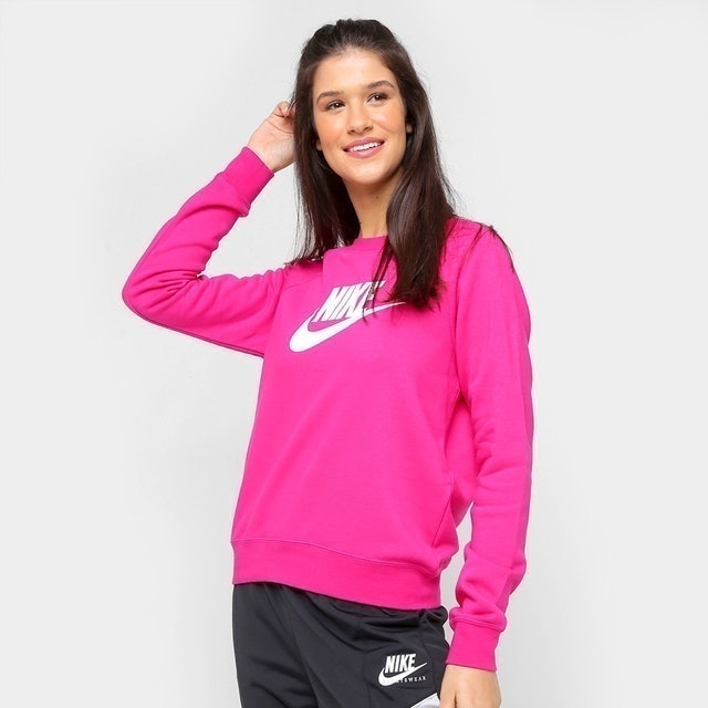 NIKE Moletom Nike Feminino Essential Crew - Pink e Branco 1